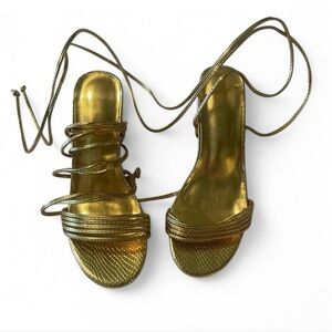 Gold Strappy Women's Sandal Heels